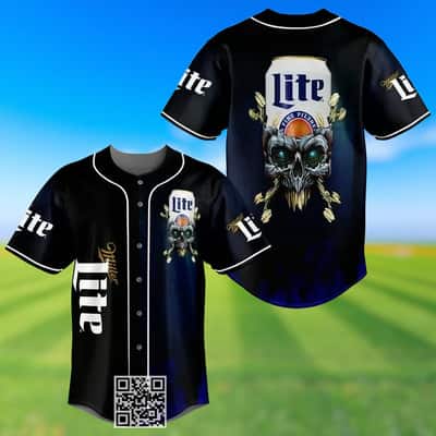 Skull With Miller Lite Beer Baseball Jersey