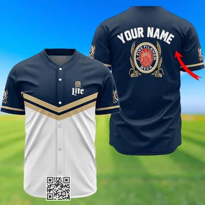 Personalized Blue And White Miller Lite Baseball Jersey Custom Name