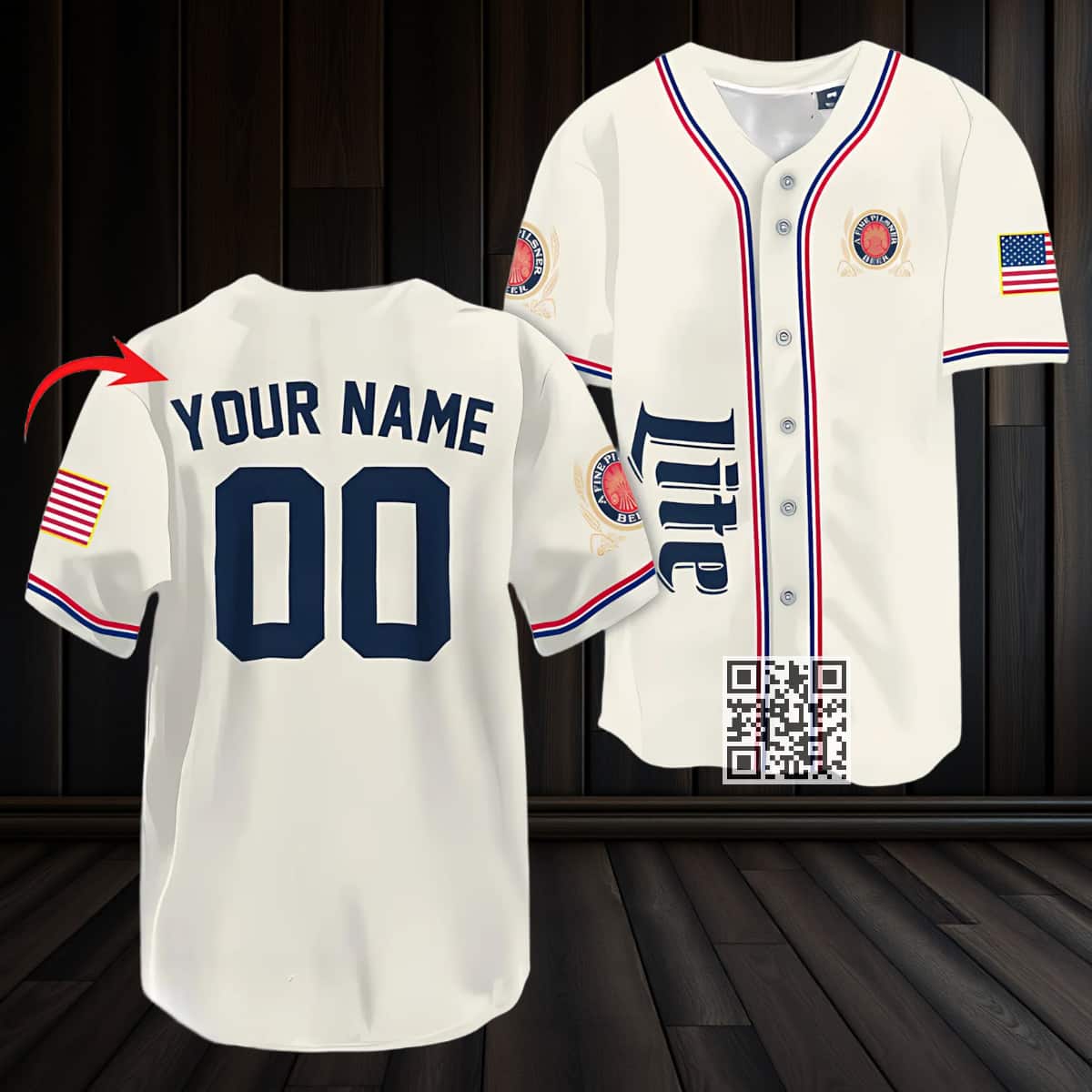 Personalized Miller Lite Baseball Jersey US Flag Custom Name & Number Personalized Miller Lite Baseball Jersey US Flag Custom Name & Number