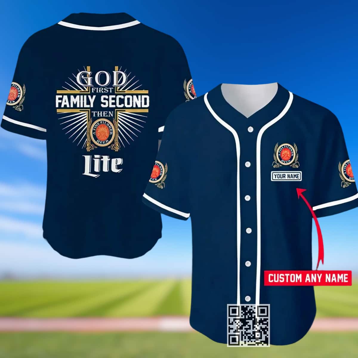 God First Family Second Then Miller Lite Beer Baseball Jersey Custom Name God First Family Second Then Miller Lite Beer Baseball Jersey Custom Name
