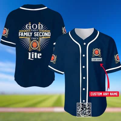 God First Family Second Then Miller Lite Beer Baseball Jersey Custom Name