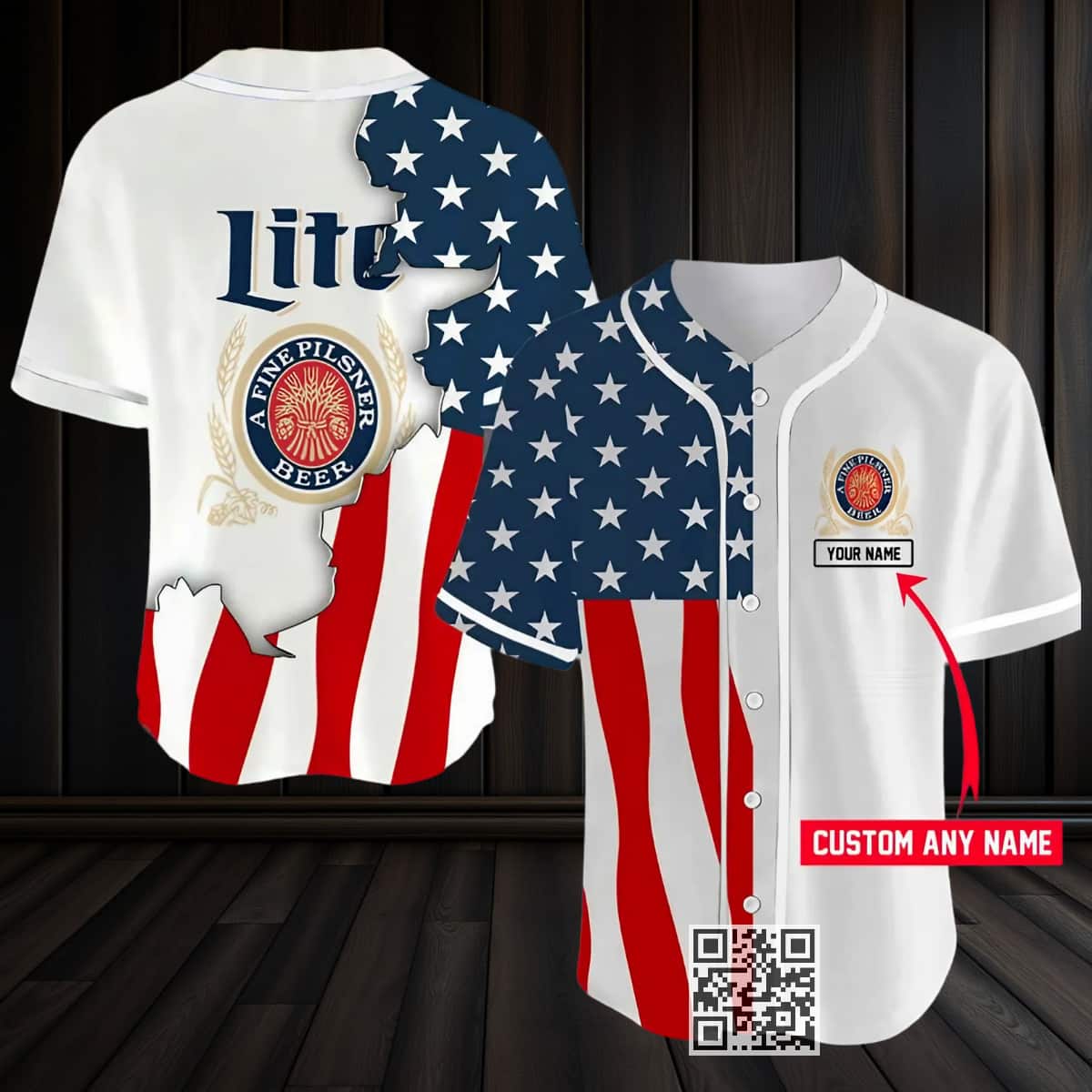 Personalized Miller Lite Beer Baseball Jersey US Flag Custom Name Personalized Miller Lite Beer Baseball Jersey US Flag Custom Name