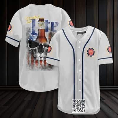 Black Skull Miller Lite Beer Baseball Jersey US Flag
