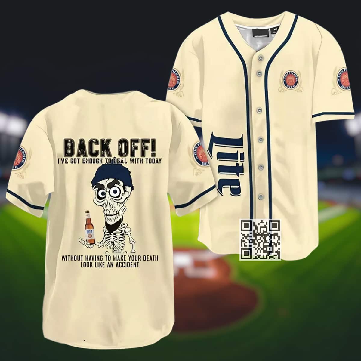 Achmed Back Off With Miller Lite Beer Baseball Jersey Achmed Back Off With Miller Lite Beer Baseball Jersey
