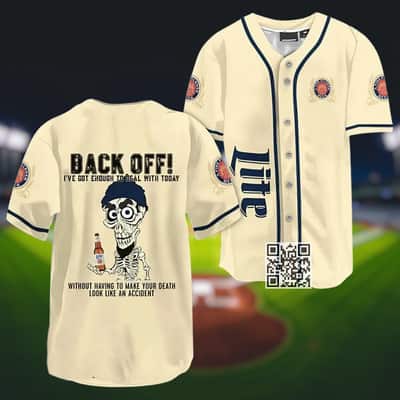 Achmed Back Off With Miller Lite Beer Baseball Jersey Achmed Back Off With Miller Lite Beer Baseball Jersey