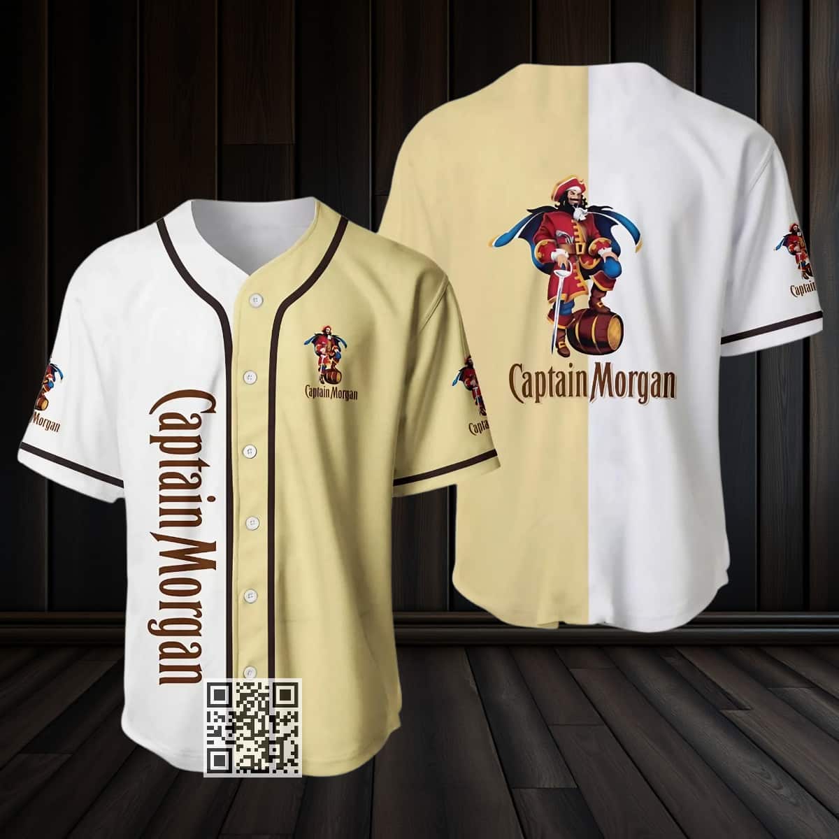 White Beige Split Captain Morgan Baseball Jersey White Beige Split Captain Morgan Baseball Jersey