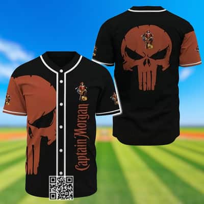 Black Captain Morgan Baseball Jersey Scratchy White Ghost Skull