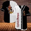 Split Black and White Captain Morgan Baseball Jersey Custom Name Split Black and White Captain Morgan Baseball Jersey Custom Name