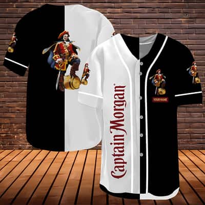 Split Black and White Captain Morgan Baseball Jersey Custom Name
