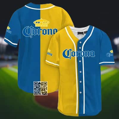 Yellow And Blue Split Corona Extra Beer Baseball Jersey Yellow And Blue Split Corona Extra Beer Baseball Jersey