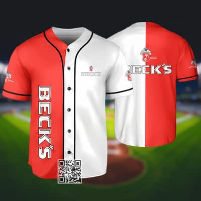 Red And White Split Beck's Beer Baseball Jersey Red And White Split Beck's Beer Baseball Jersey