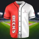 Red And White Split Beck's Beer Baseball Jersey