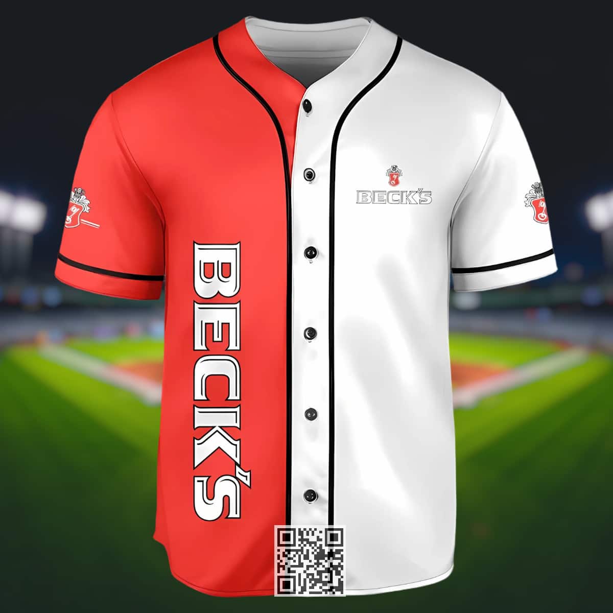 Red And White Split Beck's Beer Baseball Jersey