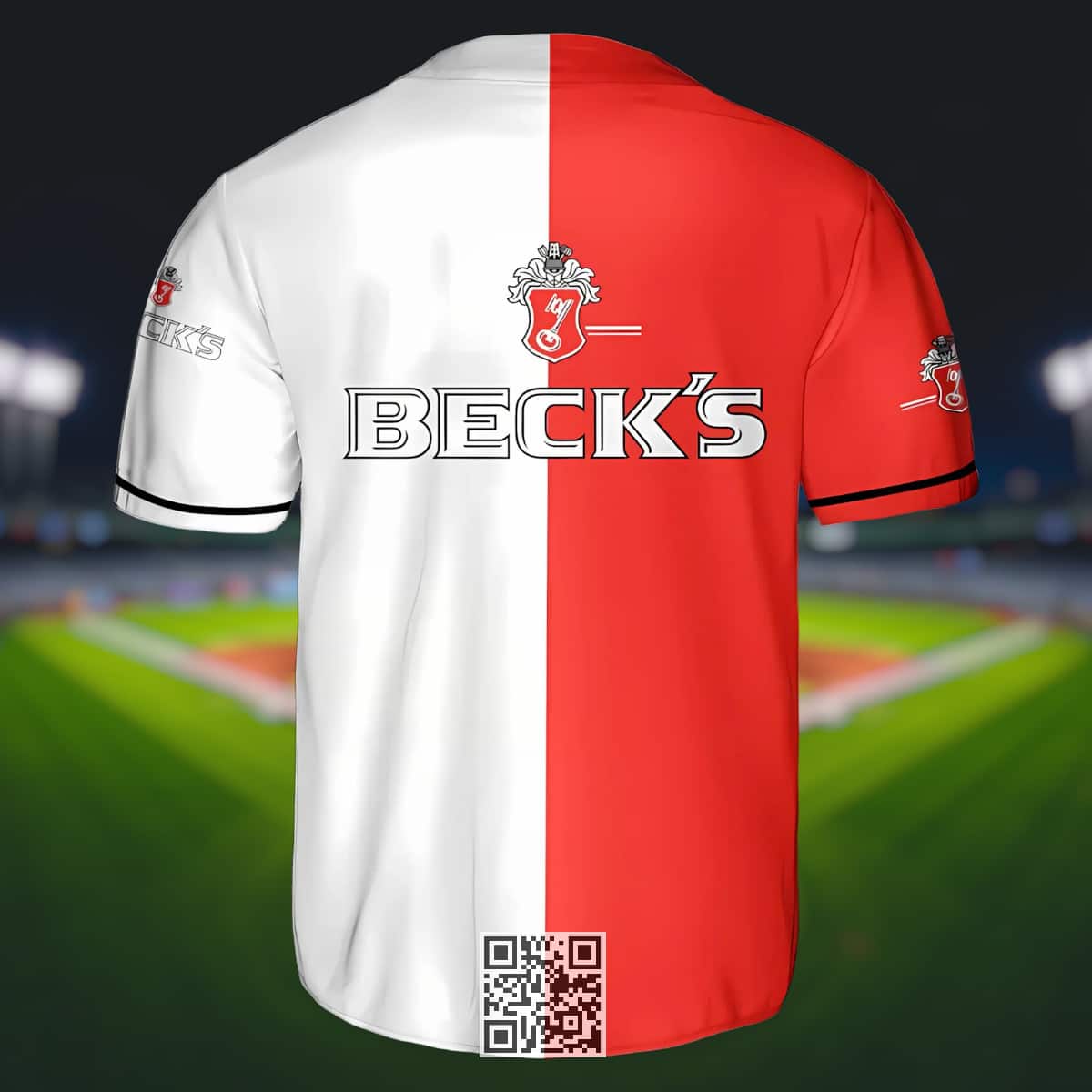 Red And White Split Beck's Beer Baseball Jersey Red And White Split Beck's Beer Baseball Jersey
