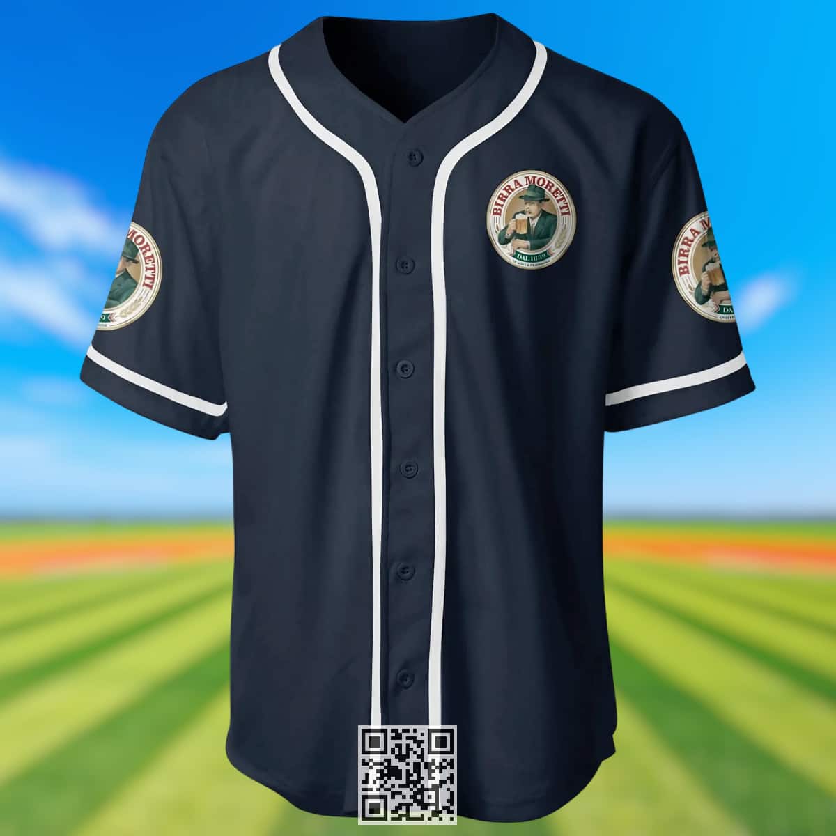 Navy Birra Moretti Baseball Jersey Beer Lovers Gift