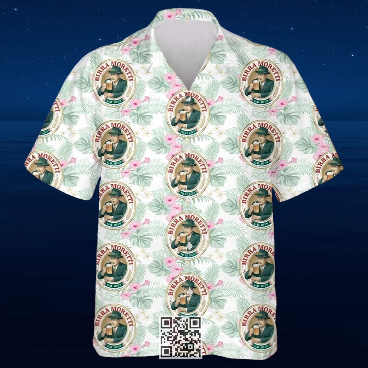 Aloha Birra Moretti Hawaiian Shirt Palm Leaves Pattern