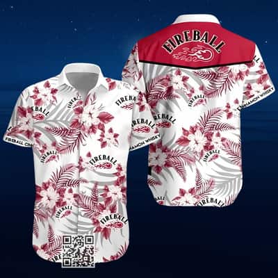 Fireball Whisky Hawaiian Shirt Tropical Flower Pattern
