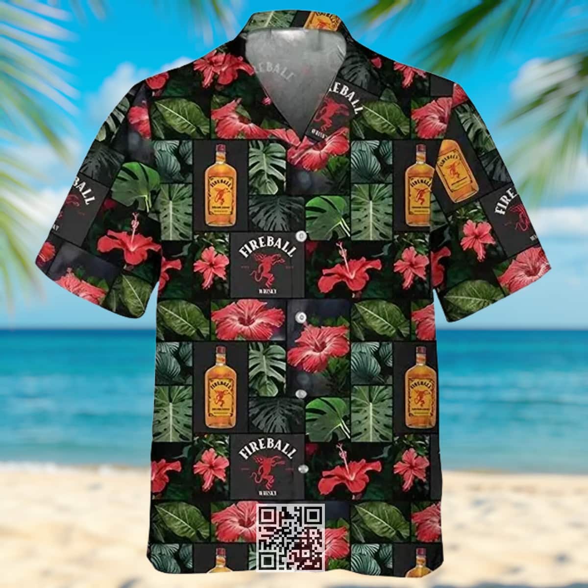 Fireball Whisky Hawaiian Shirt Palm Leaves Hibiscus Flower Pattern Fireball Whisky Hawaiian Shirt Palm Leaves Hibiscus Flower Pattern