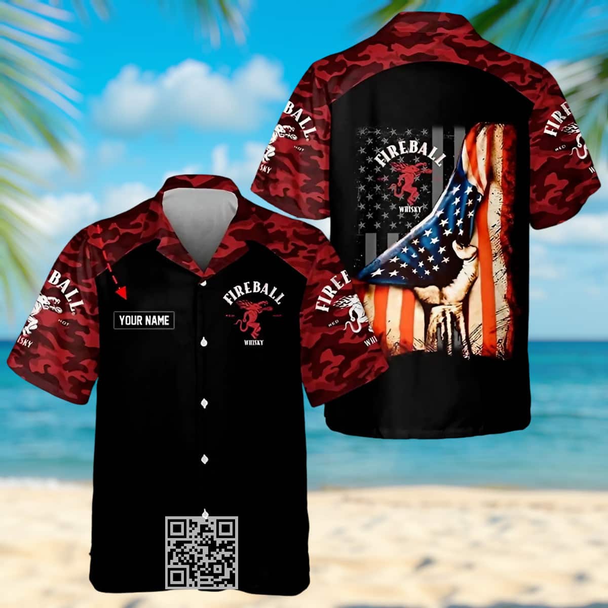 Personalized Fireball Hawaiian Shirt Camo Pattern Custom Name Personalized Fireball Hawaiian Shirt Camo Pattern Custom Name