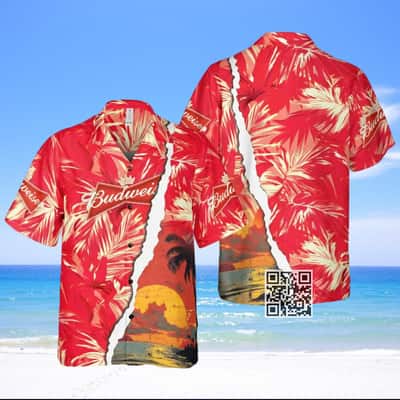 Aloha Budweiser Beer Hawaiian Shirt Tropical Torn Paper