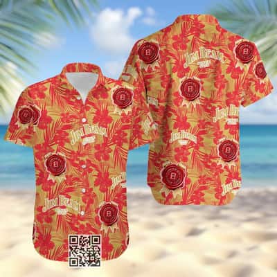Aloha Jim Beam Hawaiian Shirt Tropical Flower Pattern