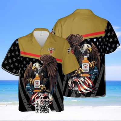 Jim Beam Hawaiian Shirt Bald Eagle US Flag