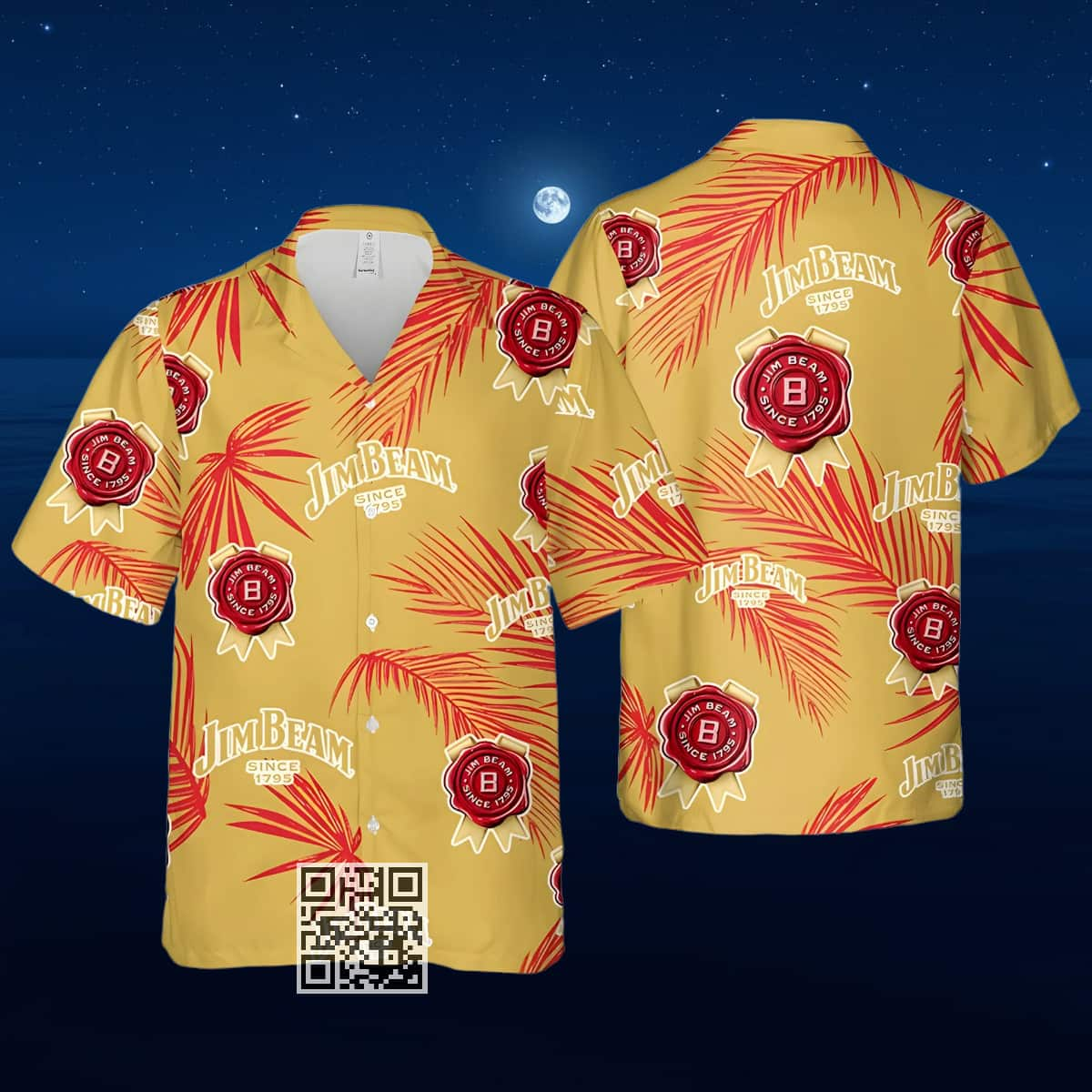 Aloha Jim Beam Hawaiian Shirt Palm Leaves Pattern