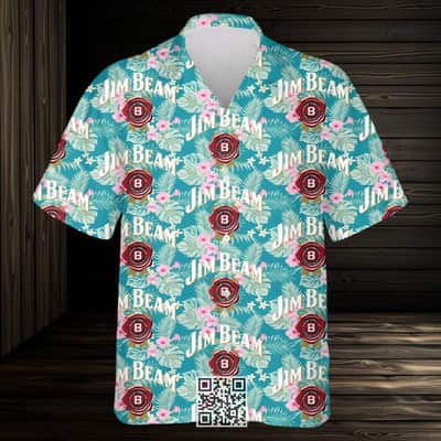 Jim Beam Hawaiian Shirt Hibiscus Flower Pattern