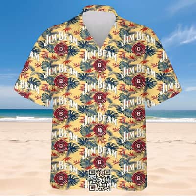 Jim Beam Hawaiian Shirt Palm Leaves Pattern Best Beach Gift