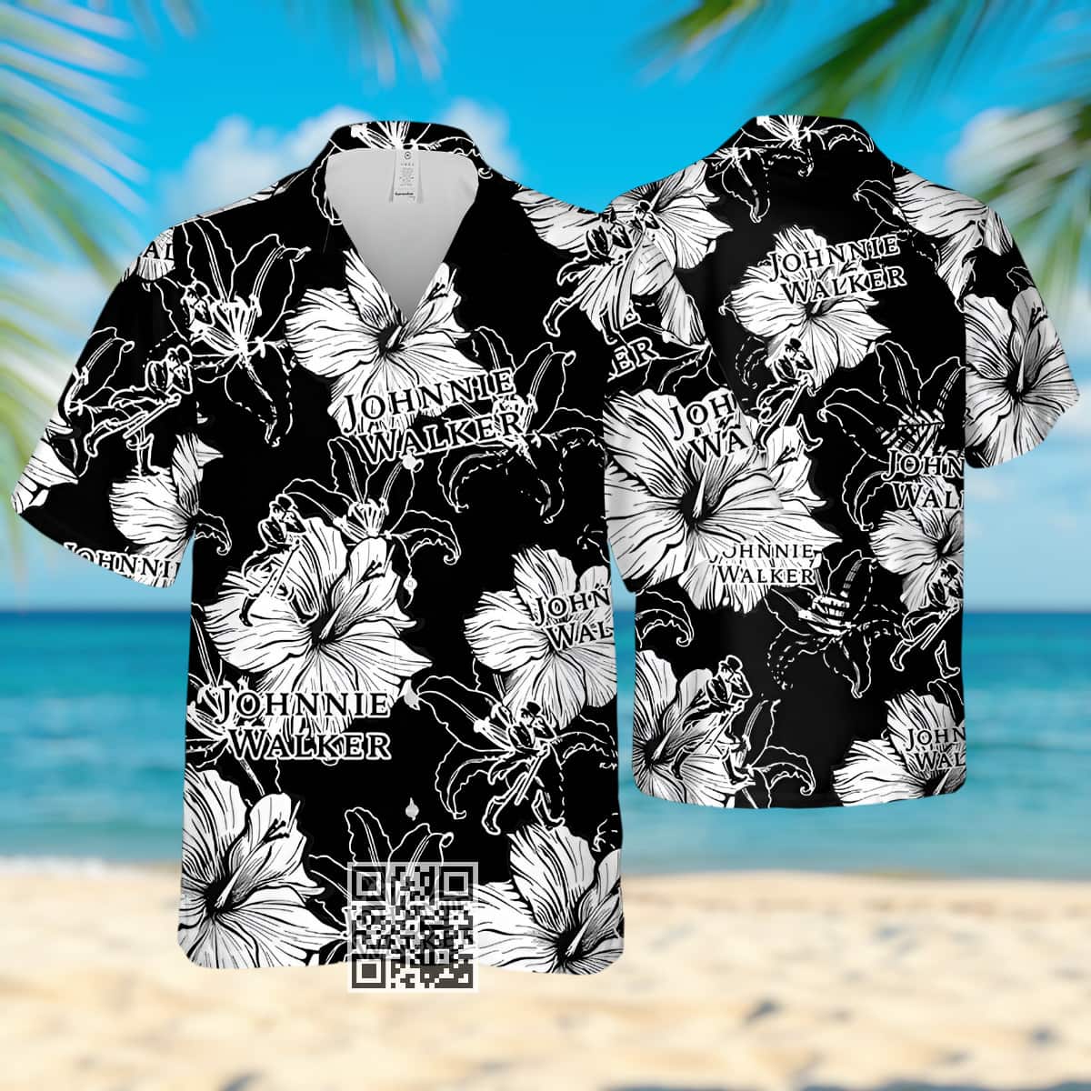 Johnnie Walker Whisky Hawaiian Shirt Hibiscus Flower Pattern Johnnie Walker Whisky Hawaiian Shirt Hibiscus Flower Pattern