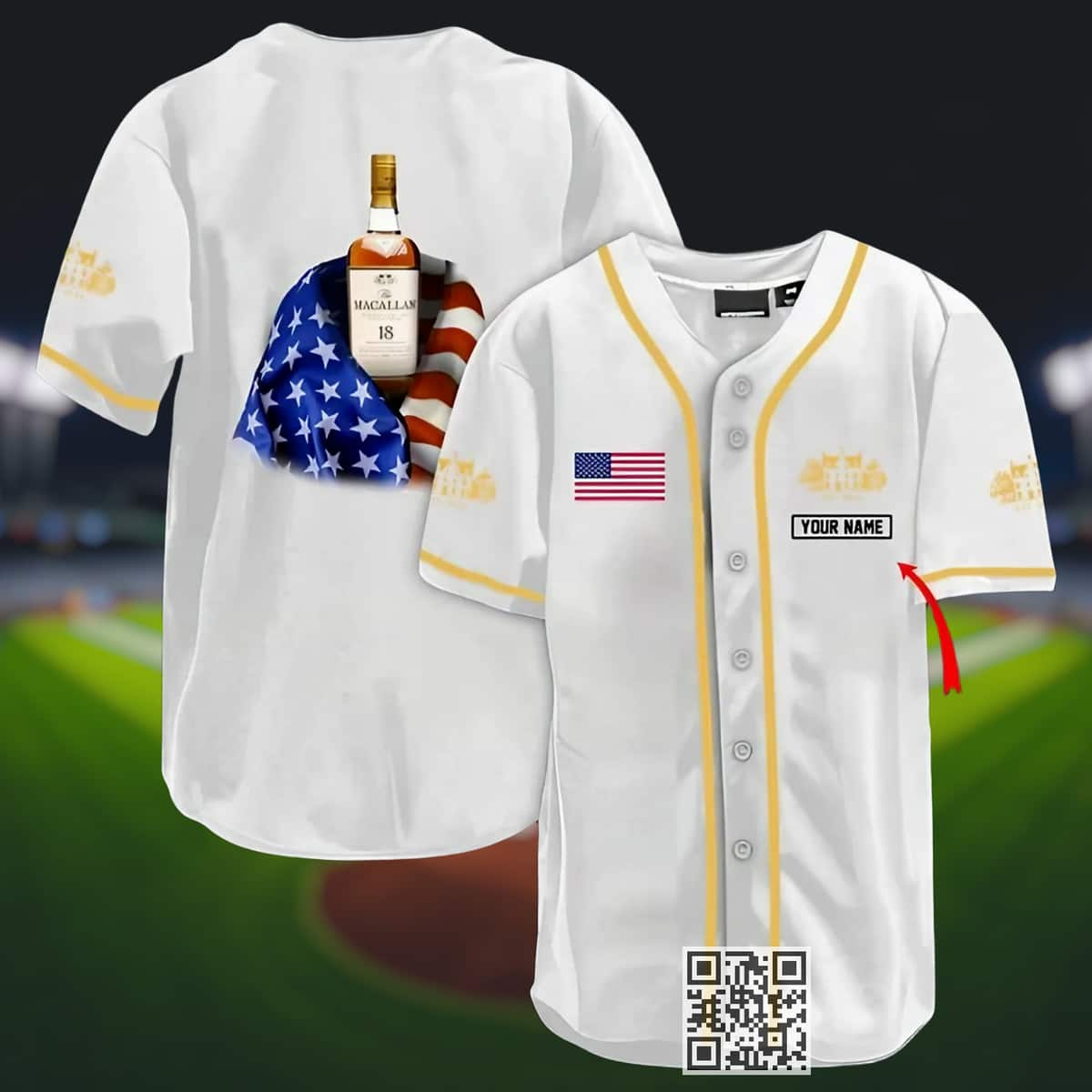 Personalized Macallan Whiskey Baseball Jersey US Flag Custom Name