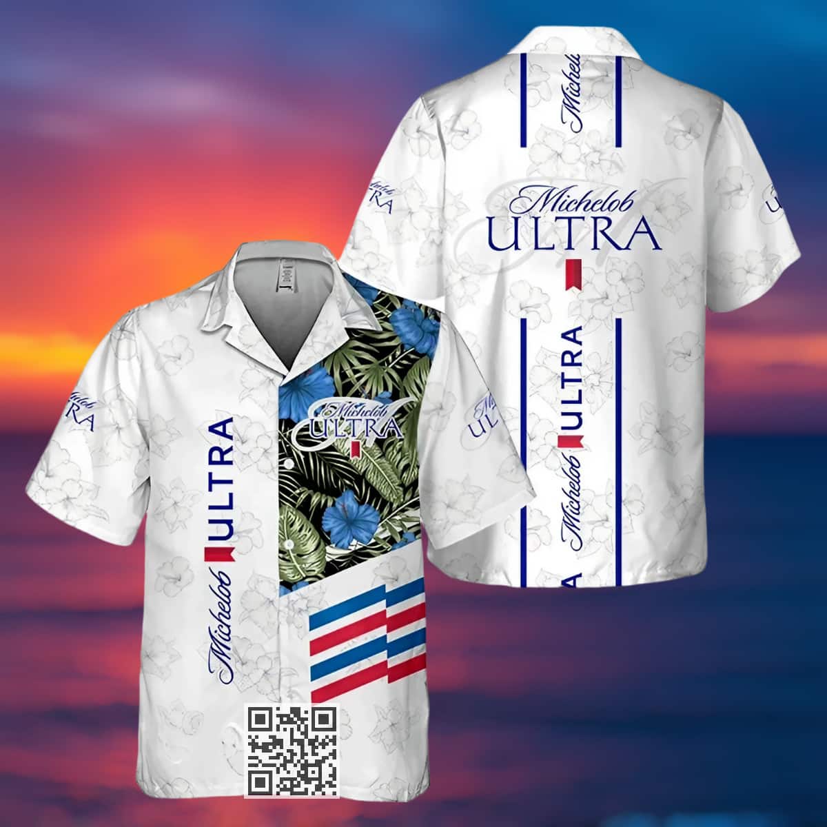 Michelob ULTRA Beer Hawaiian Shirt White Tropical Flower Michelob ULTRA Beer Hawaiian Shirt White Tropical Flower