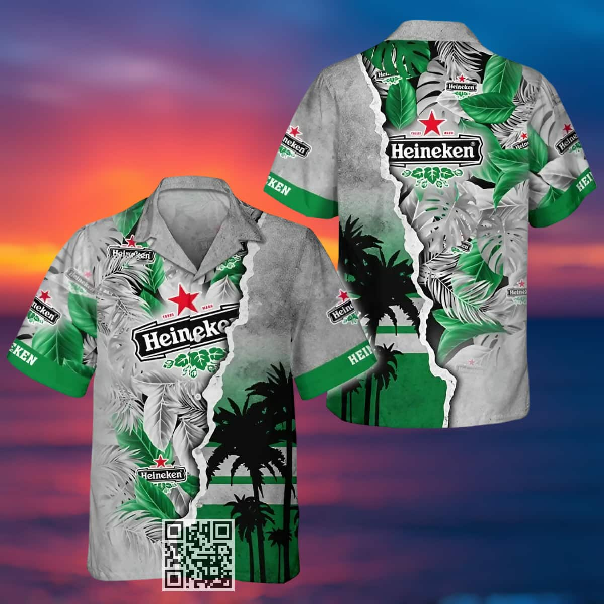 Vintage Heineken Beer Hawaiian Shirt Tropical Torn Paper