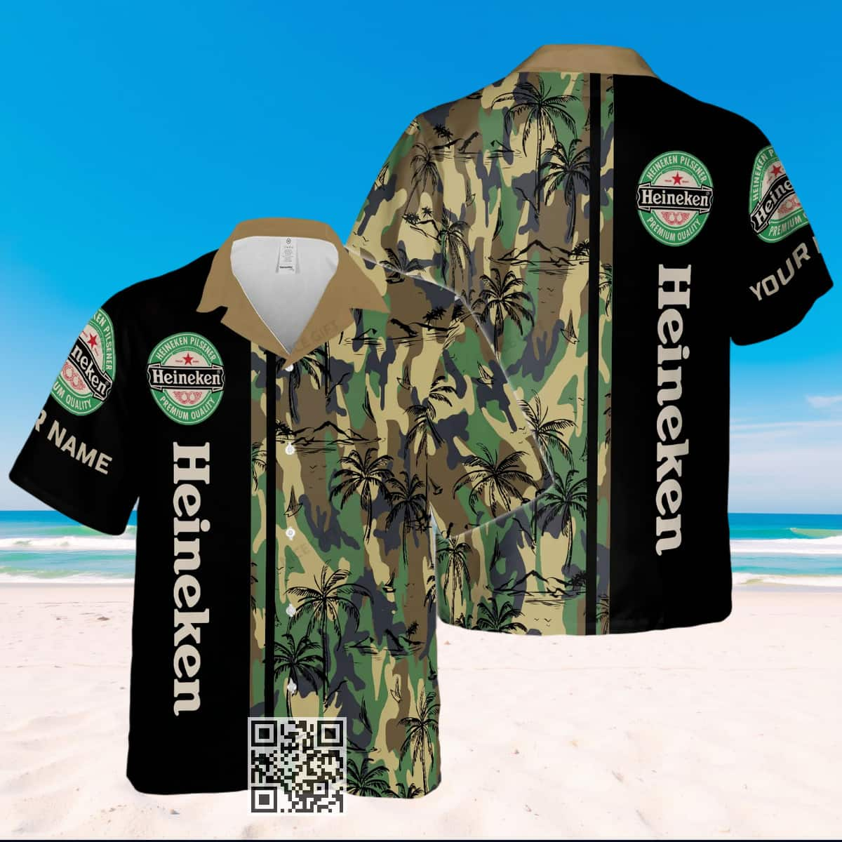 Heineken Beer Hawaiian Shirt Camouflage Pattern Custom Name