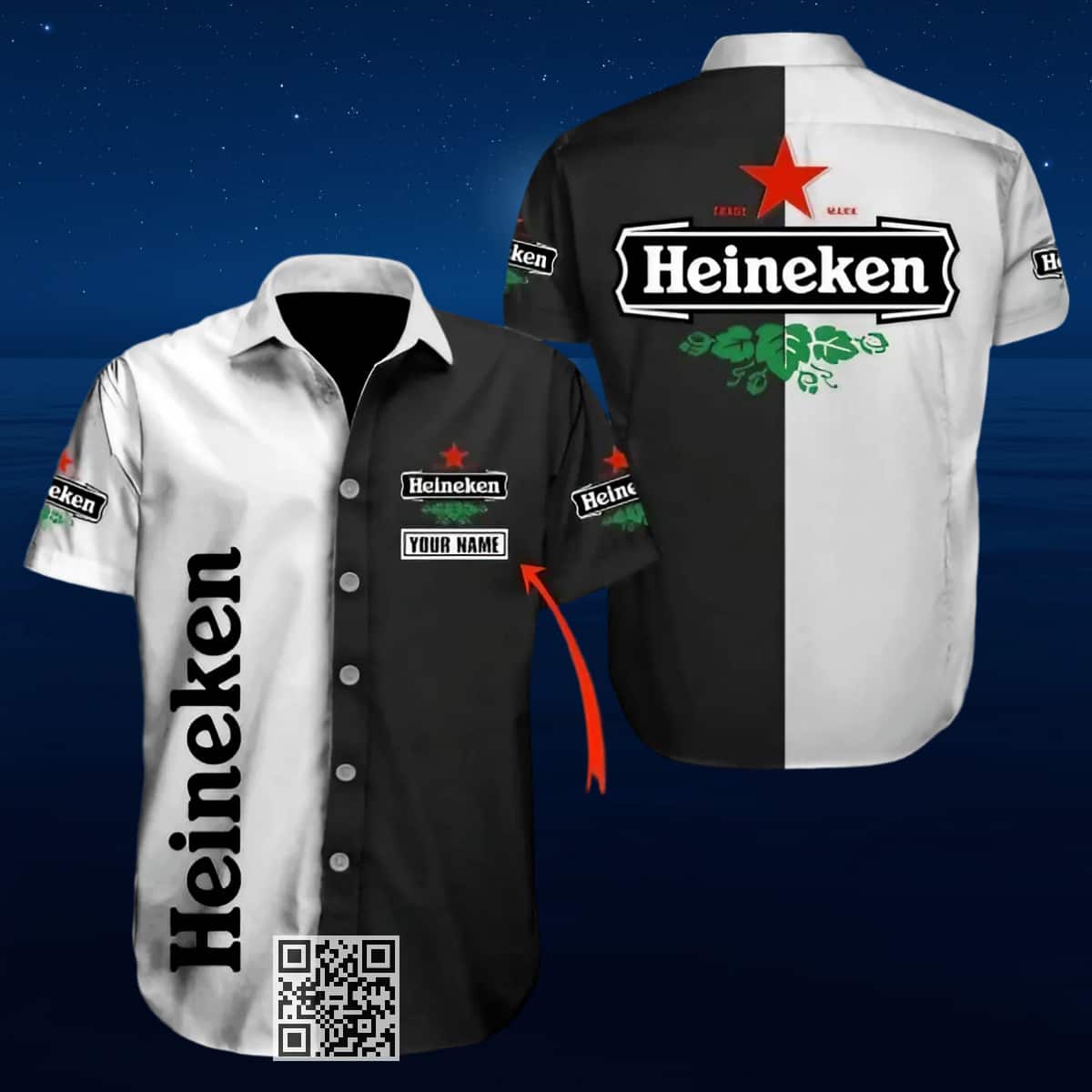 Split Black And White Heineken Beer Hawaiian Shirt Custom Name Split Black And White Heineken Beer Hawaiian Shirt Custom Name