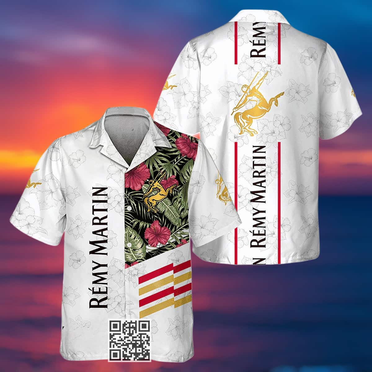 White Remy Martin Hawaiian Shirt Tropical Flower