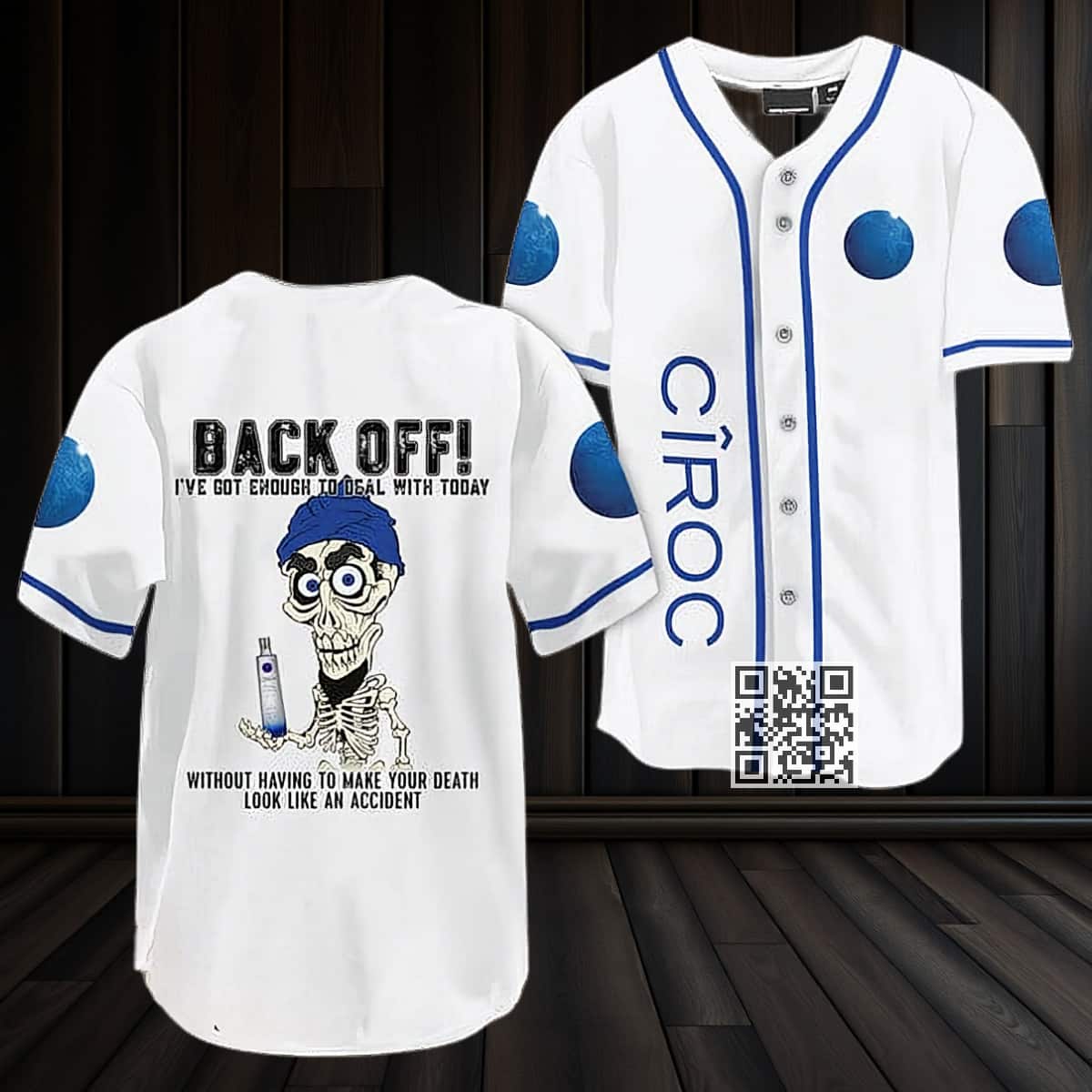 White Achmed Back Off With Ciroc Vodka Baseball Jersey White Achmed Back Off With Ciroc Vodka Baseball Jersey