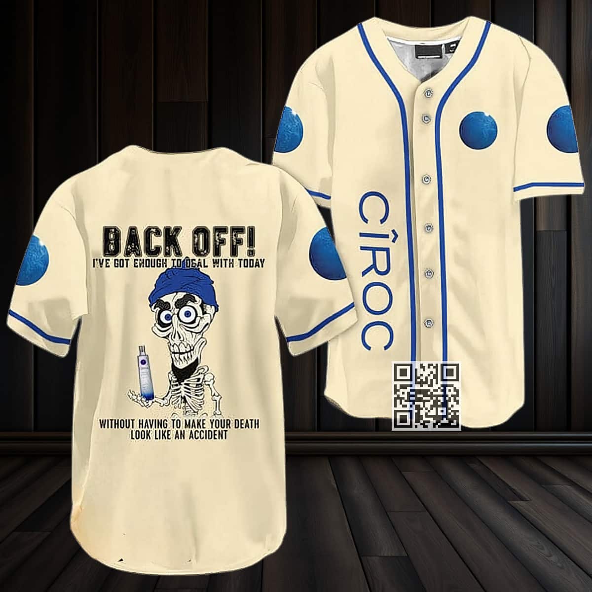 Beige Achmed Back Off With Ciroc Vodka Baseball Jersey Beige Achmed Back Off With Ciroc Vodka Baseball Jersey