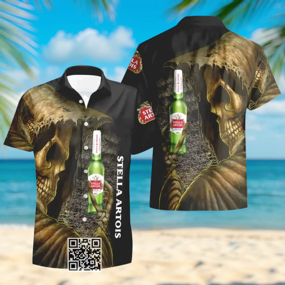 Horror Skull Stella Artois Beer Hawaiian Shirt Horror Skull Stella Artois Beer Hawaiian Shirt