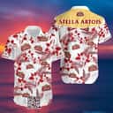 Stella Artois Hawaiian Shirt Tropical Flower Pattern