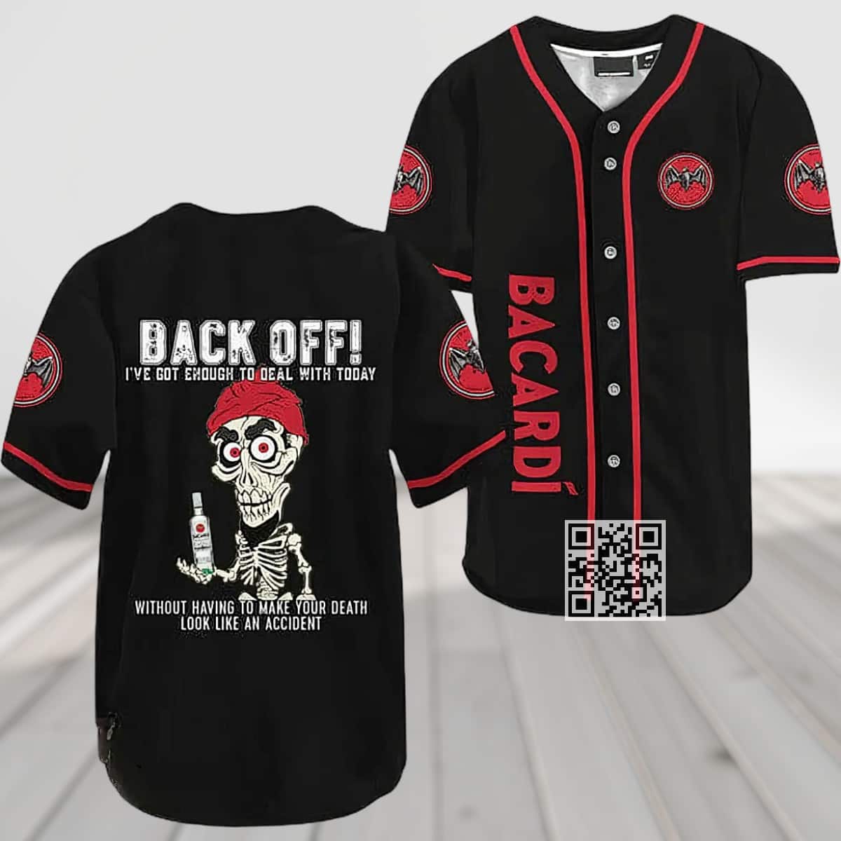 Black Achmed Back Off With Bacardi Rum Baseball Jersey Black Achmed Back Off With Bacardi Rum Baseball Jersey