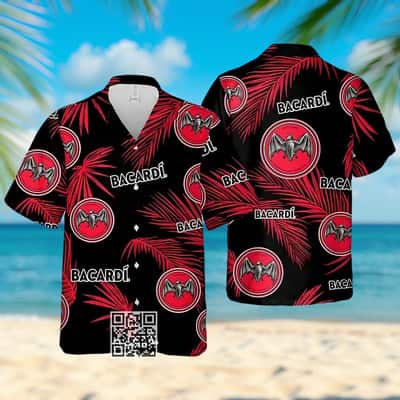 Bacardi Hawaiian Shirt Palm Leaves Pattern