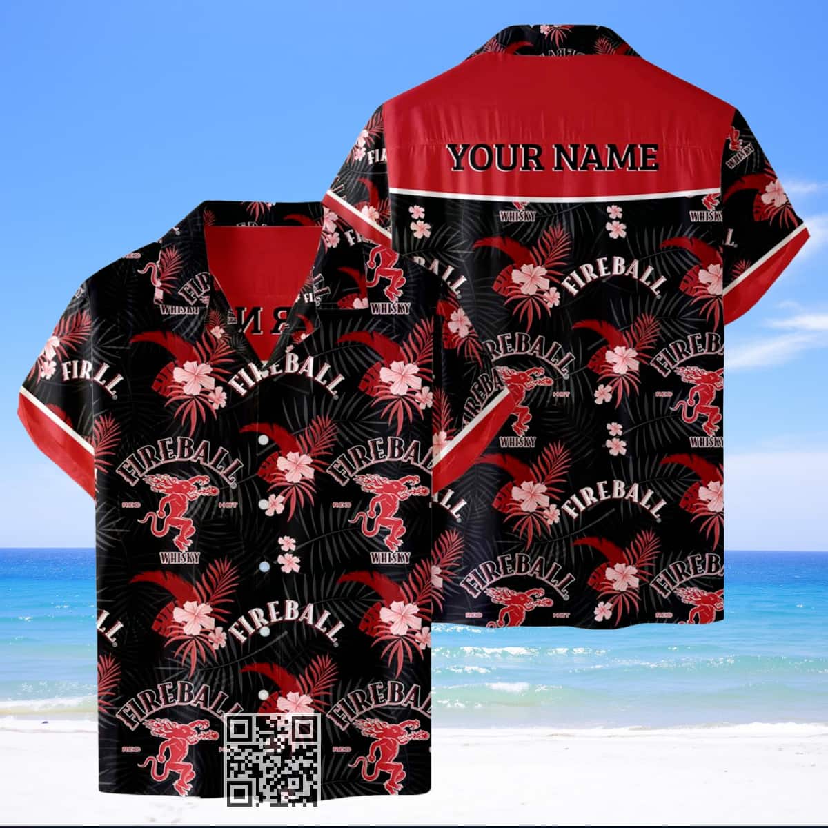 Fireball Whisky Hawaiian Shirt Tropical Flower Pattern Custom Name Fireball Whisky Hawaiian Shirt Tropical Flower Pattern Custom Name