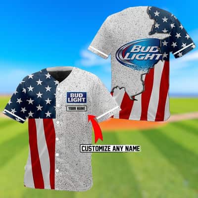 Personalized Bud Light Beer Baseball Jersey US Flag Custom Name