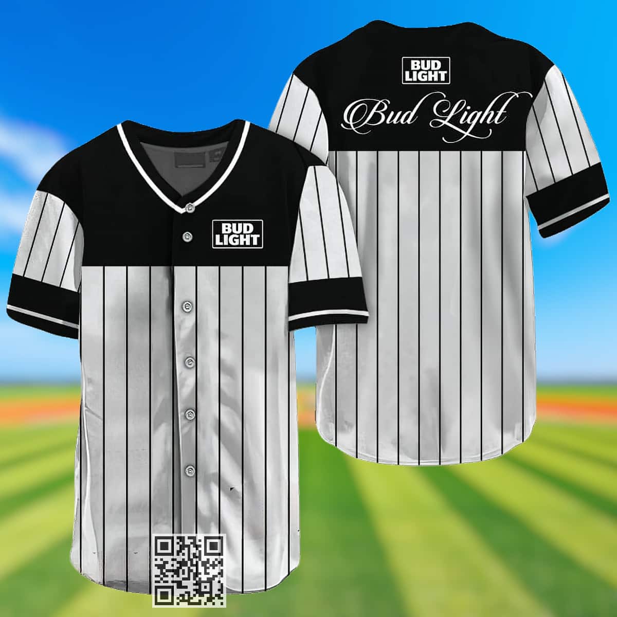 Bud Light Baseball Jersey Sleek Black Vertical Striped Bud Light Baseball Jersey Sleek Black Vertical Striped