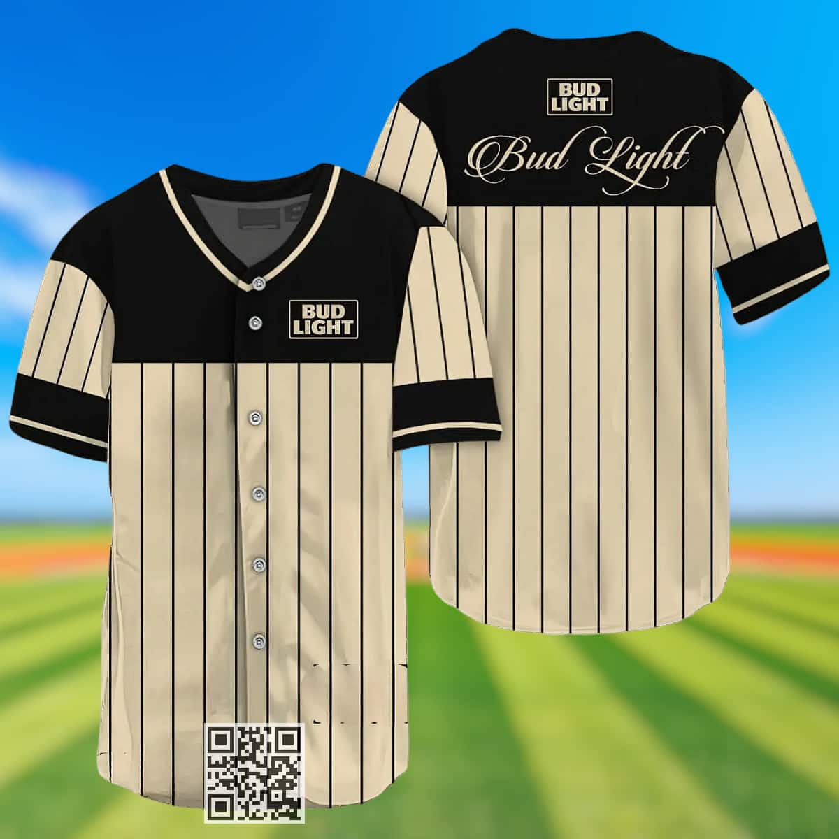 Bud Light Baseball Jersey Sleek Black Vertical Striped Beer Lovers Gift Bud Light Baseball Jersey Sleek Black Vertical Striped Beer Lovers Gift