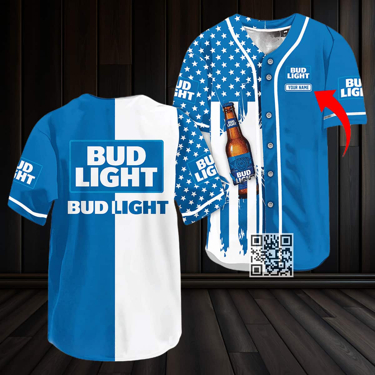 Personalized Bud Light Baseball Jersey US Flag Custom Name Personalized Bud Light Baseball Jersey US Flag Custom Name