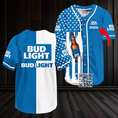 Personalized Bud Light Baseball Jersey US Flag Custom Name Personalized Bud Light Baseball Jersey US Flag Custom Name