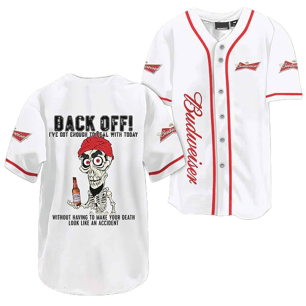 White Achmed Budweiser Beer Baseball Jersey Back Off White Achmed Budweiser Beer Baseball Jersey Back Off