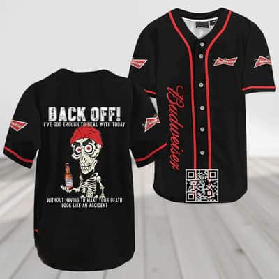 Black Achmed Back Off With Budweiser Beer Baseball Jersey